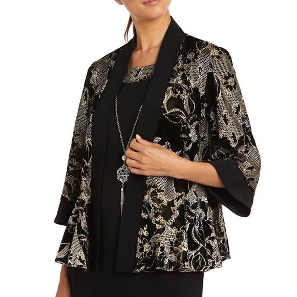 R&M Richards Womens Black-Ivory 1 PC Cocktail Party jacket Petites size 10, New - Picture 3 of 11